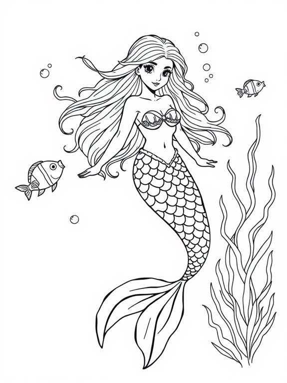 mermaid swimming coloring page