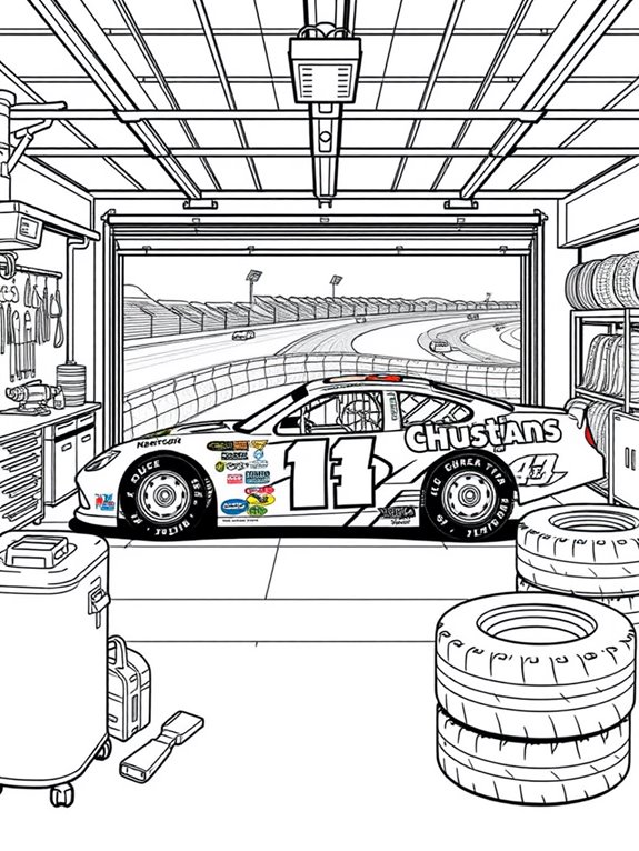 nascar garage coloring activity