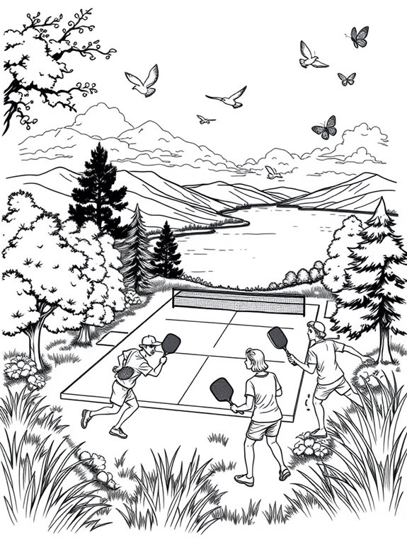 nature themed pickleball coloring page