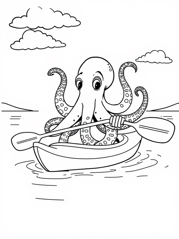 octopus kayaking coloring page