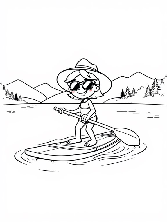 paddleboarding character coloring page