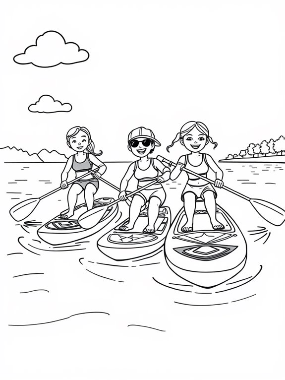 paddleboarding friends coloring page