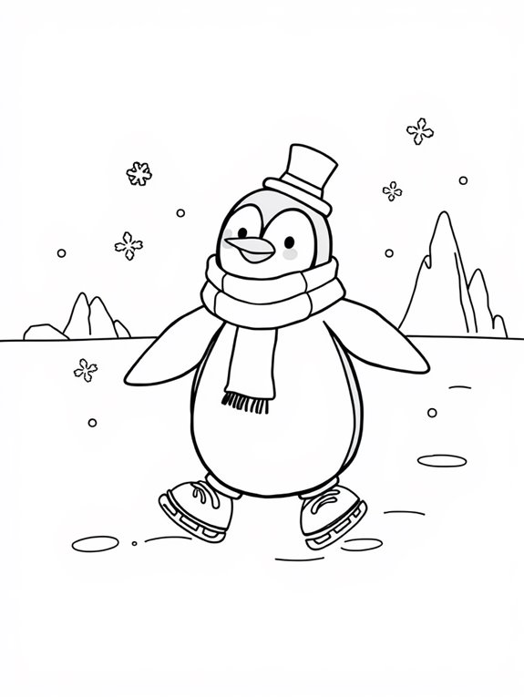 penguin ice skating coloring page