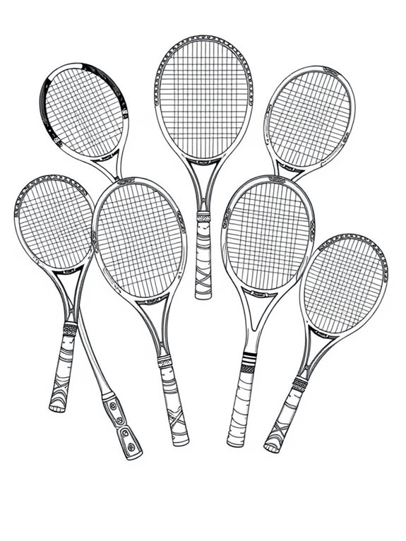 retro tennis rackets coloring page