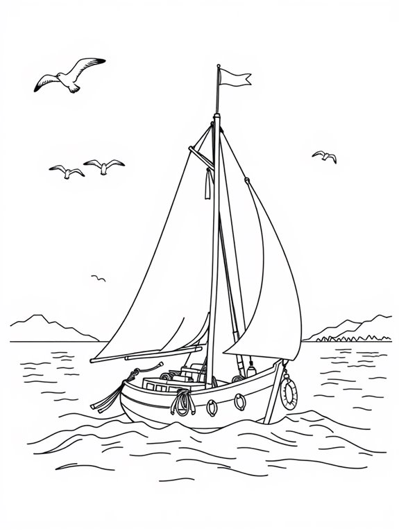 sailing boat line art