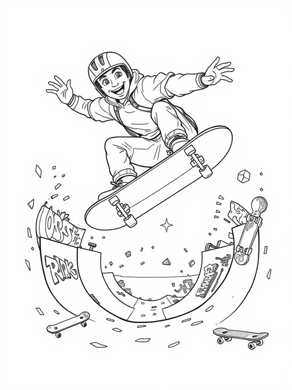 skateboarding coloring page fun