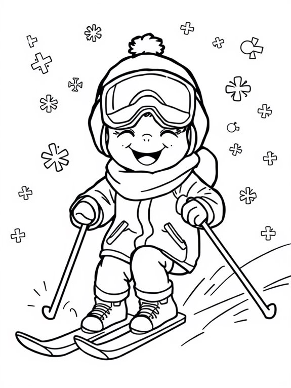 skiing child with snowflakes