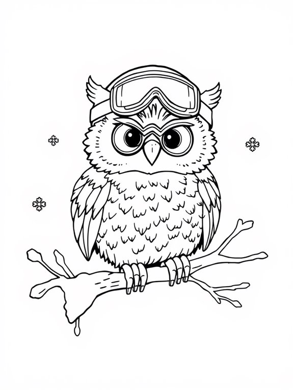 skiing owl on branch