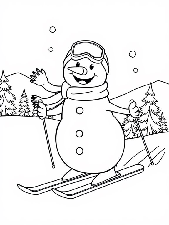 skiing snowman coloring activity