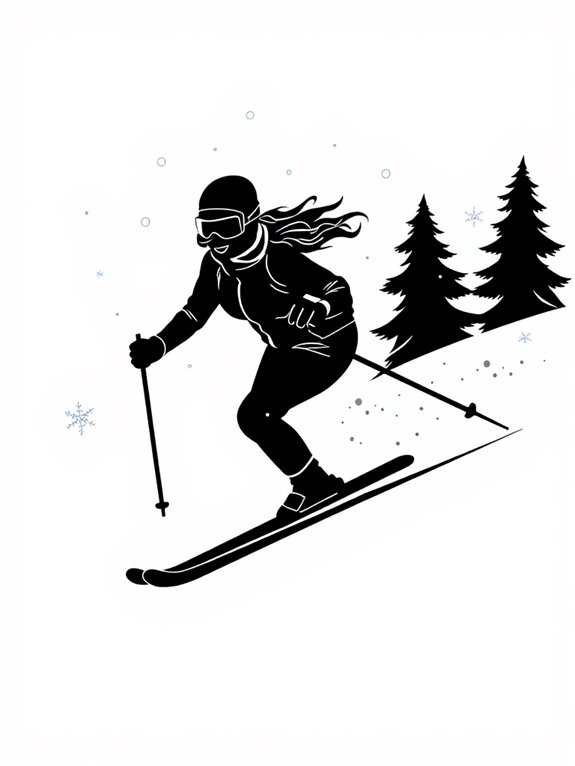 skiing women silhouette coloring