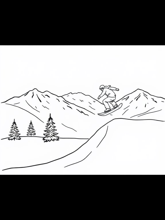 snowboarding mountain coloring page