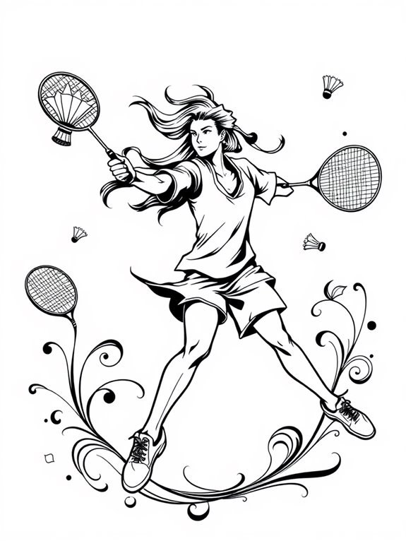 stylized badminton coloring page