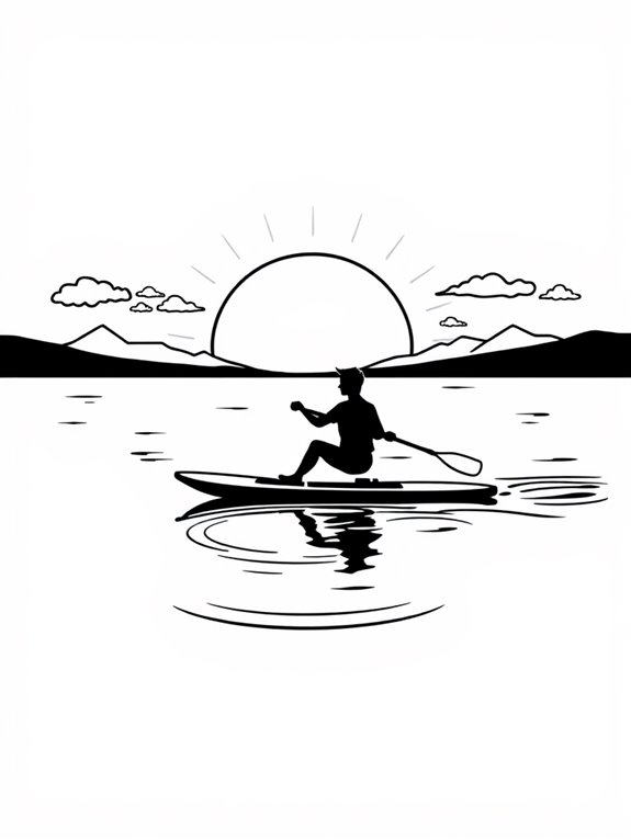 sunset paddleboarding coloring page