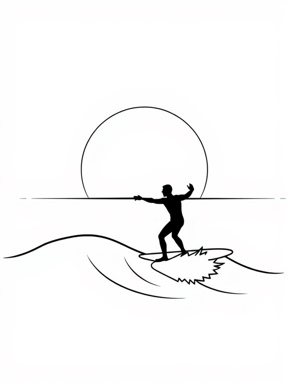 surfer silhouette sunset scene