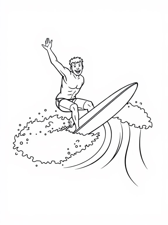 surfer waving coloring page