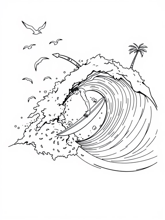 surfing adventure coloring page