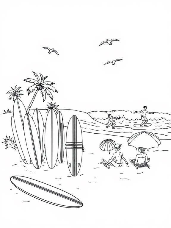 surfing beach coloring fun