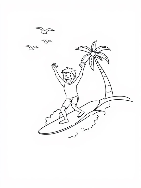 surfing fun coloring page