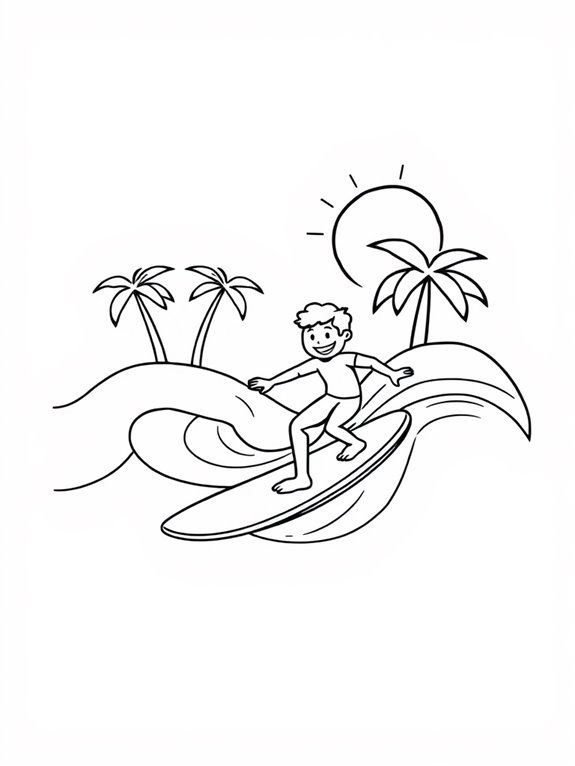 surfing themed coloring page