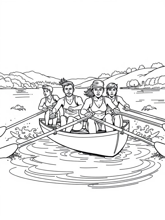 team rowing in tandem