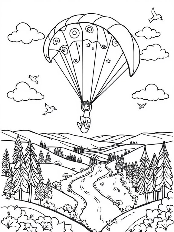 whimsical paragliding nature scene