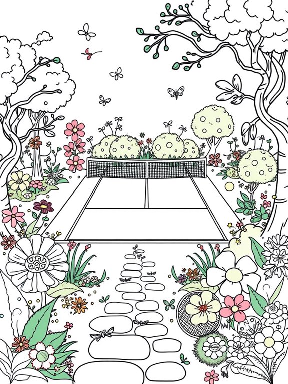 whimsical tennis court garden