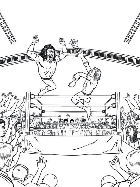 wrestlers in action coloring page